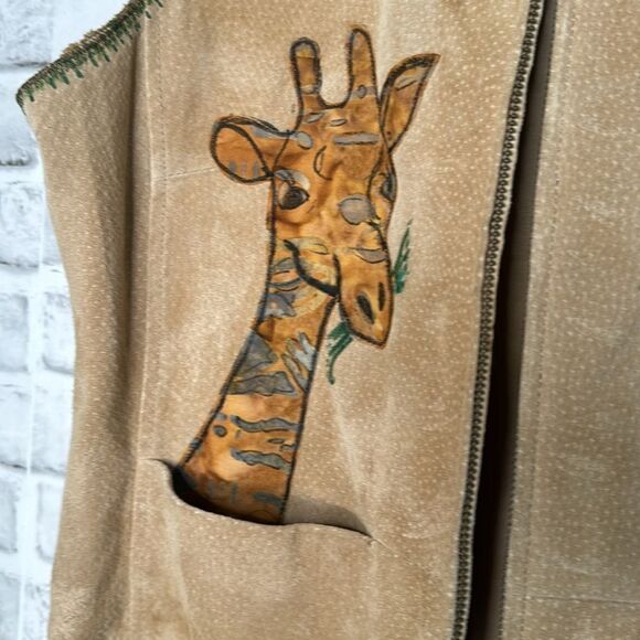 Upcycled Safari Giraffe A.M.I Ami 100% Genuine Leather Coat Jacket Vest - Picture 8 of 8